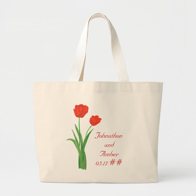 Bolsa Tote Grande Tulipas Vermelhas, Sacos De Tota De Casamento (Frente)