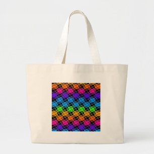 Bolsa Tote Grande Último design xadrez de cores de arco-íris com est