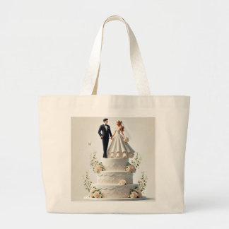 Bolsa Tote Grande Um bolo de casamento romântico.