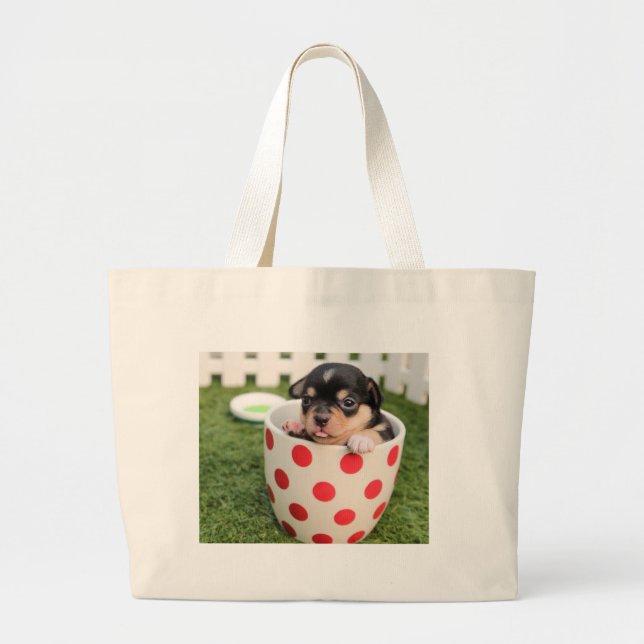 Bolsa Tote Grande Um cachorrinho no copo (Frente)