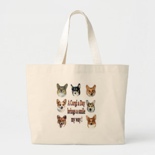 Bolsa Tote Grande Um Corgi um o dia traz um sorriso 7