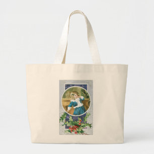 Bolsa Tote Grande "Um Feliz Natal" Menina de Azul