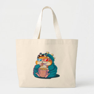 Bolsa Tote Grande Um hamster engraçado usando óculos come pipoca