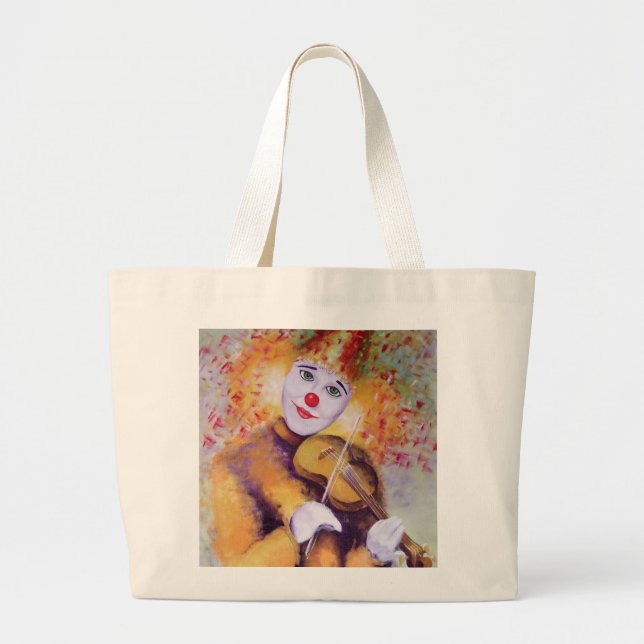 Bolsa Tote Grande Um palhaço doce tocando violino (Frente)