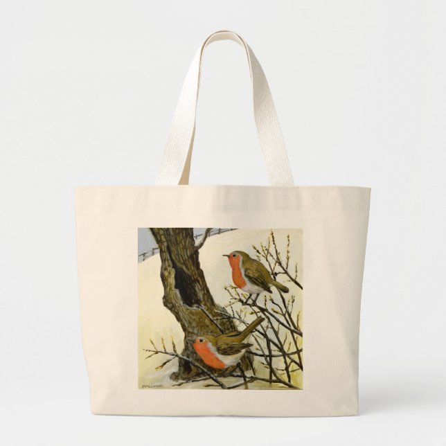 Bolsa Tote Grande Um par de robins (Frente)