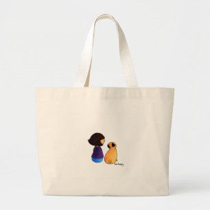 Bolsa Tote Grande Uma menina e seu Pug (brunette)