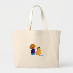 Bolsa Tote Grande Uma menina e seu Pug (louro)