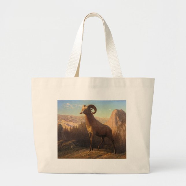 Bolsa Tote Grande Uma ovelha de montanha rochosa, Bierstadt Albert (Frente)