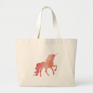 BOLSA TOTE GRANDE UNICÓRNIO COR-DE-ROSA DA AGUARELA DO PÊSSEGO COM