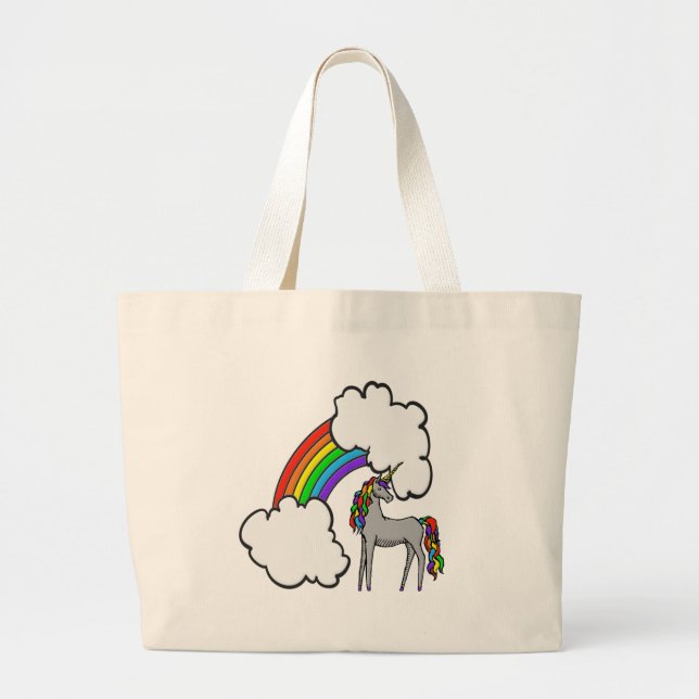 Bolsa Tote Grande Unicórnio do arco-íris (Frente)