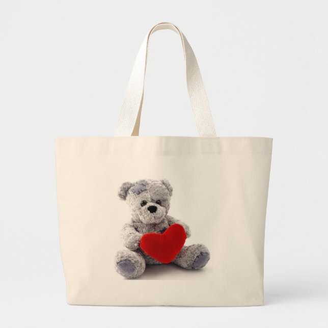 Bolsa Tote Grande Urso cinza Com Coração (Frente)