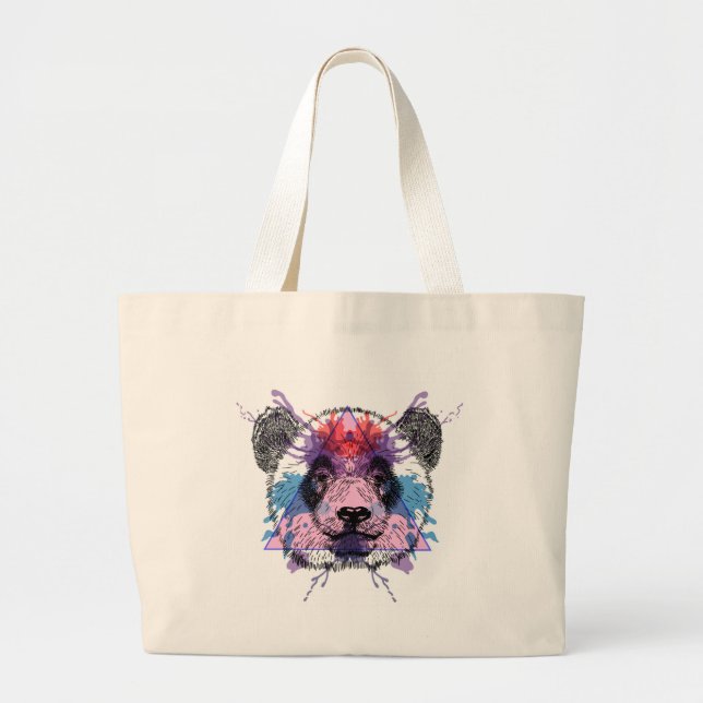 Bolsa Tote Grande Urso de panda geométrico (Frente)