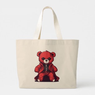 Bolsa Tote Grande Urso fofo menino vermelho