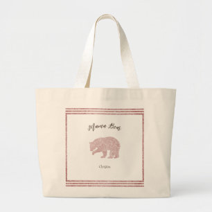Bolsa Tote Grande Urso-Mama Rosa-Rosa Moderno e Cinza