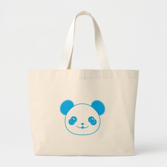 Bolsa Tote Grande Urso Panda de Kawaii Azul (Frente)