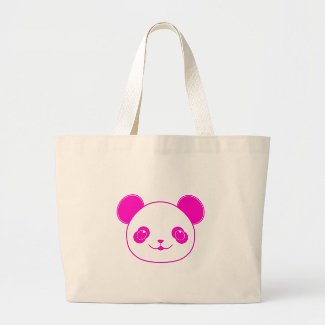 Bolsa Tote Grande Urso Panda de Kawaii Rosa (Frente)