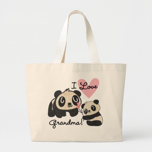 Bolsa Tote Grande Ursos de panda eu amo a avó (Frente)