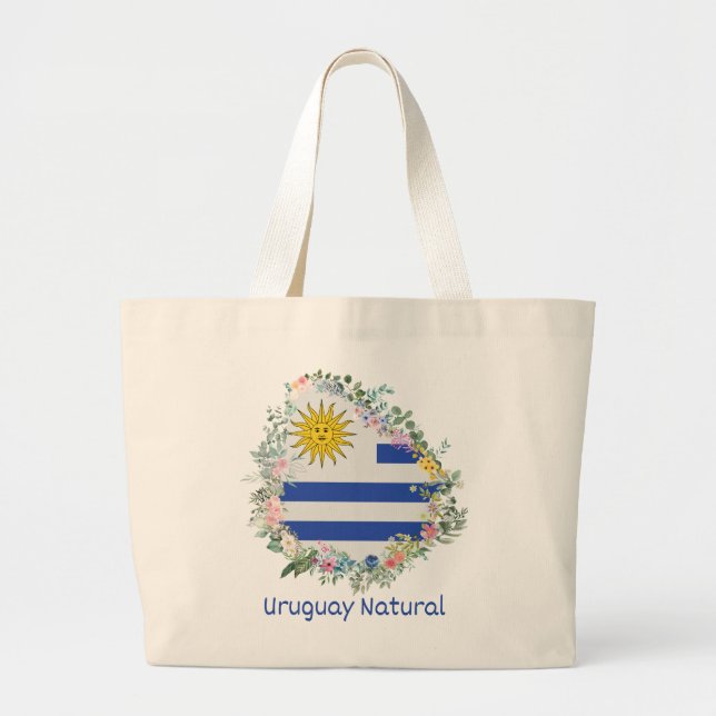 Bolsa Tote Grande Uruguai Natural, Bandeira, Celeste (Frente)