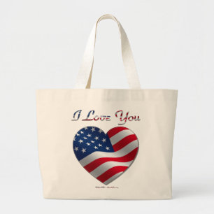 Bolsa Tote Grande USA Flag Heart I Love You