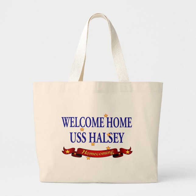 Bolsa Tote Grande USS Home bem-vindo Halsey (Frente)