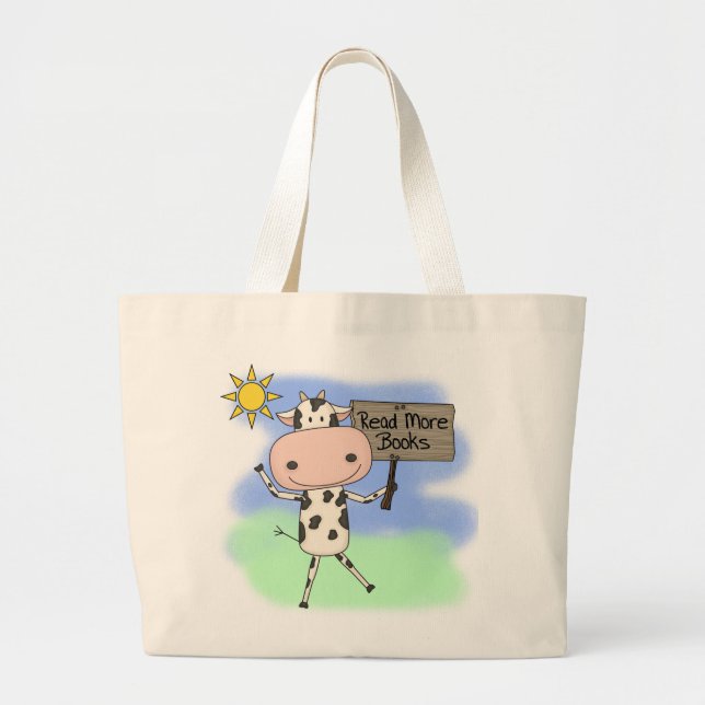 Bolsa Tote Grande Vaca Ler Mais Livros (Frente)