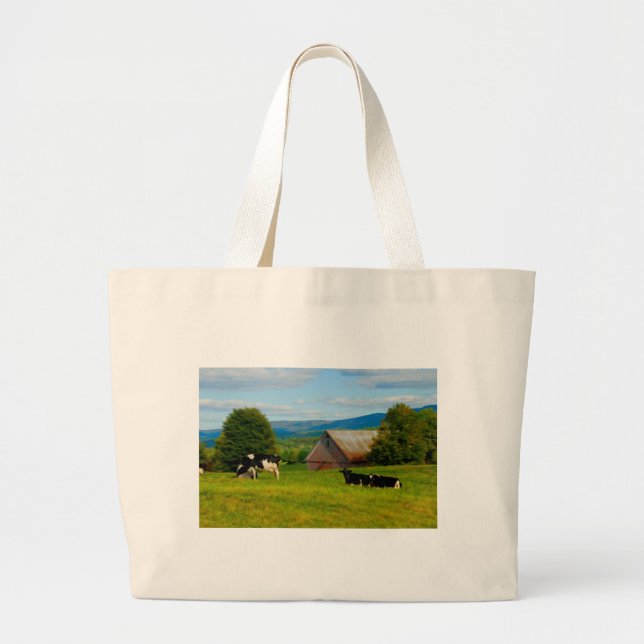 Bolsa Tote Grande Vacas em um campo (Frente)