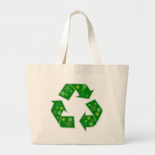 Bolsa Tote Grande Vai o saco de compras verde do reciclar de flower (Frente)