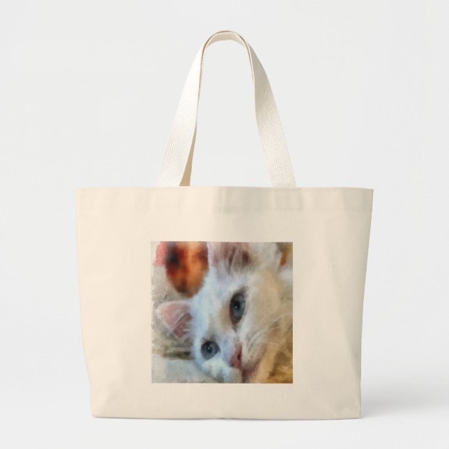 Bolsa Tote Grande Van Cat com Retrato Pet Olhos Azuis (Frente)