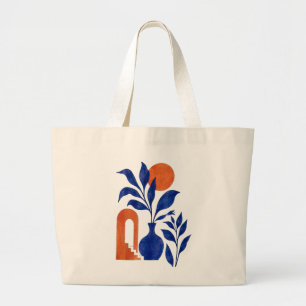 Bolsa Tote Grande Vaso Azul Cobalto Boho Botânico