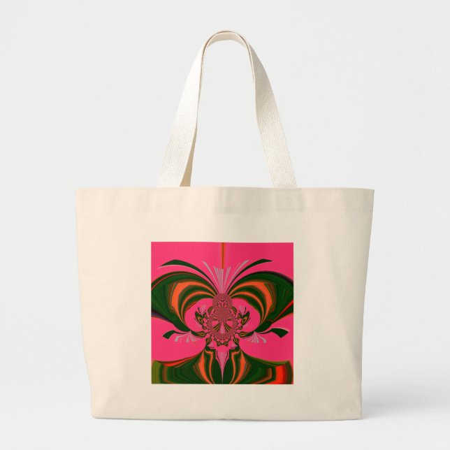Bolsa Tote Grande Verde-Ouro Vermelho Rosa-Quente (Frente)