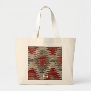 Bolsa Tote Grande Vermelho e Cinza Texturizado Nativo Americano