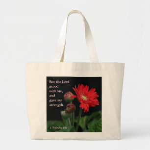 Bolsa Tote Grande Verso vermelho da bíblia da margarida do Gerbera