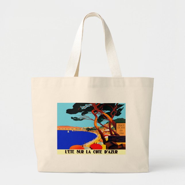 Bolsa Tote Grande Viagem francês Vintage Cote D'Azur (Frente)