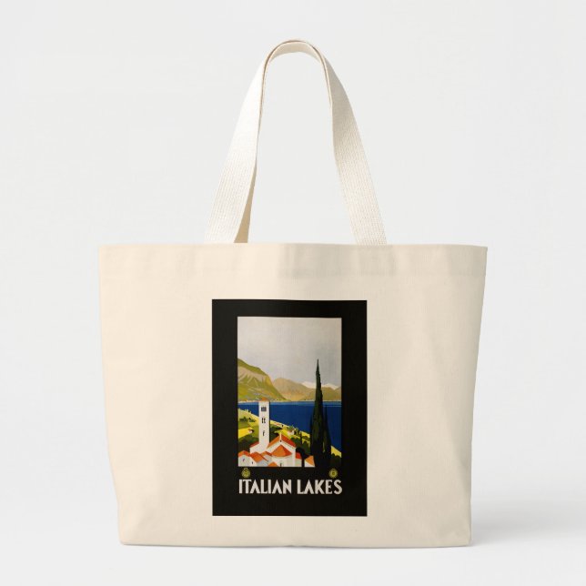 Bolsa Tote Grande Viagens vintage dos Lagos Italianos (Frente)