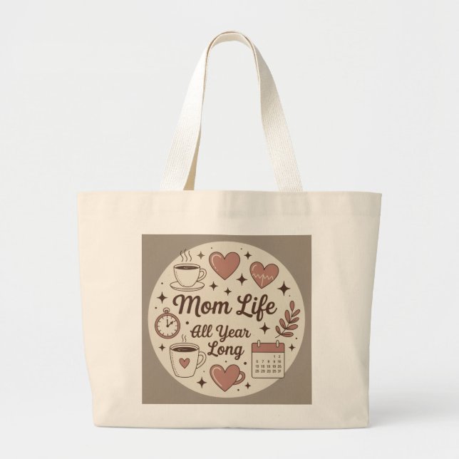 Bolsa Tote Grande Vida de mãe o ano todo (Frente)