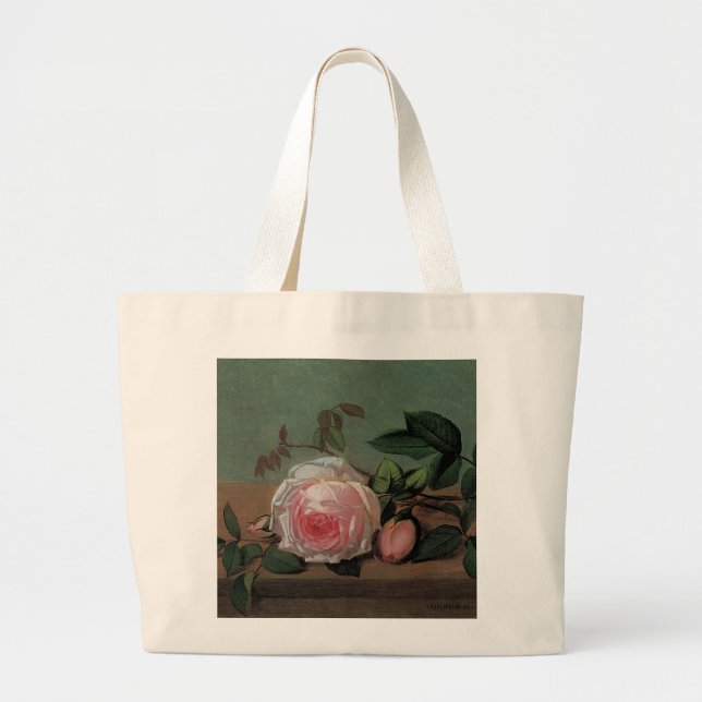 Bolsa Tote Grande Vida Estática das Flores em um Bordo (Frente)
