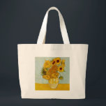Bolsa Tote Grande Vincent Van Gogh 12 Girassóis Impressionista<br><div class="desc">O vaso de girassóis de Vincent Van Gogh com 12 flores é uma das famosas séries de girassóis de Van Gogh. Esta pintura de girassóis faz parte do segundo conjunto de belas pinturas impressionistas de girassóis, criadas por ele em 1888. Os girassóis são amarelos contra um fundo azul claro. Assim...</div>