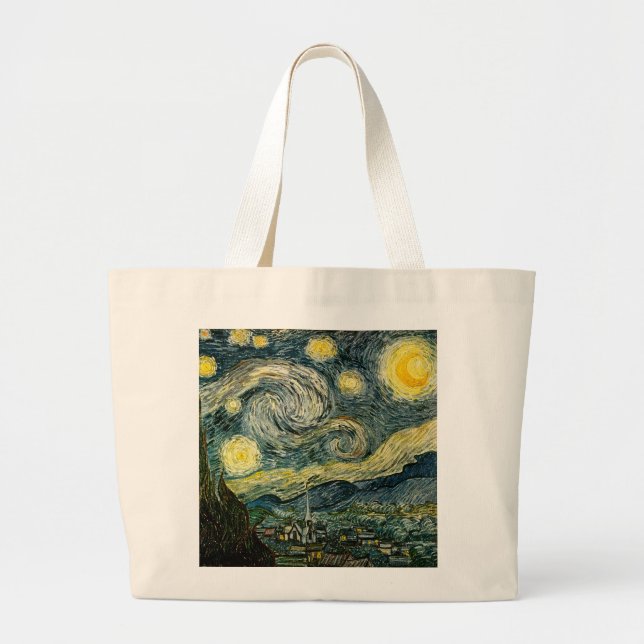 Bolsa Tote Grande Vincent van Gogh's The Starry Night (1889) (Frente)