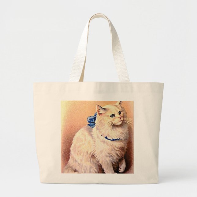 Bolsa Tote Grande Vintage Cat com Arco Azul (Frente)