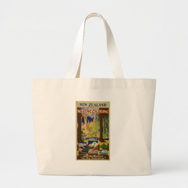 Bolsa Tote Grande Vintage ChristChurch Nova Zelândia Viagem (Frente)