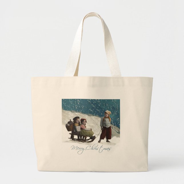 Bolsa Tote Grande Vintage Crianças Dormem Natal (Frente)