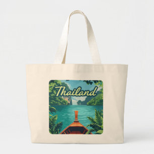 Bolsa Tote Grande Vintage de longa distância na ilha tropical da Tai
