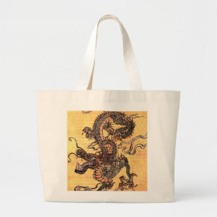Bolsa Tote Grande Vintage Dragon Tapeçaria Saco