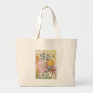 Bolsa Tote Grande Vintage Florida Viagem Beach Shells Art Impressão