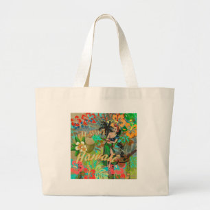 Bolsa Tote Grande Vintage Hawaii Hula Graphic Art Tropical