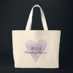 Bolsa Tote Grande Vintage madrinha de casamento de coração roxo gran<br><div class="desc">Lavanda elegante, cor d'água roxa, madrinha de casamento cardíaca, grandes sacos de tote de tamanho superior. A pintura a cores lilás personalizadas, com símbolo de amor, brides, sacos de tote para noiva da equipe. Bonito vintage parece design com texto tipográfico de script elegante e nome personalizado. Faça um para damas...</div>