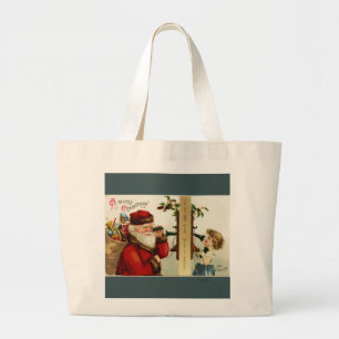 Bolsa Tote Grande Vintage Papais noeis e Menina no Telefone