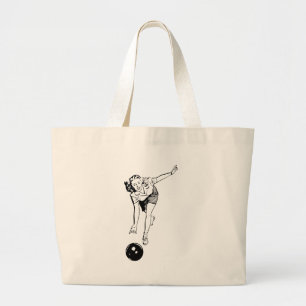 Bolsa Tote Grande Vintage retro mulher da boliche preto & do branco