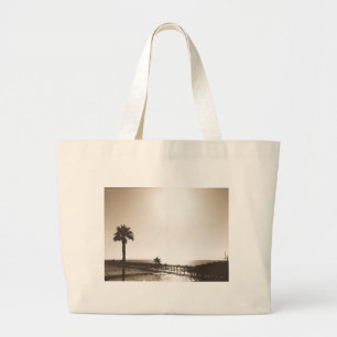 Bolsa Tote Grande vintage retrô píer de san clemente califórnia sépi