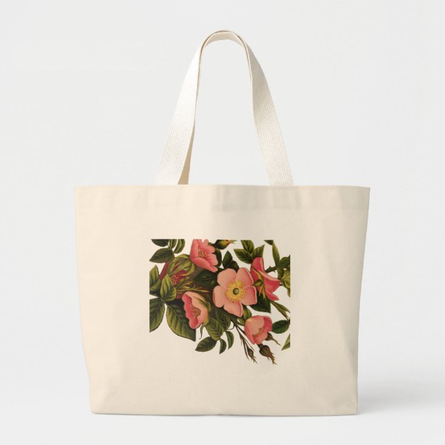 Bolsa Tote Grande Vintage Rosas Belos Botânicos Rosa (Frente)